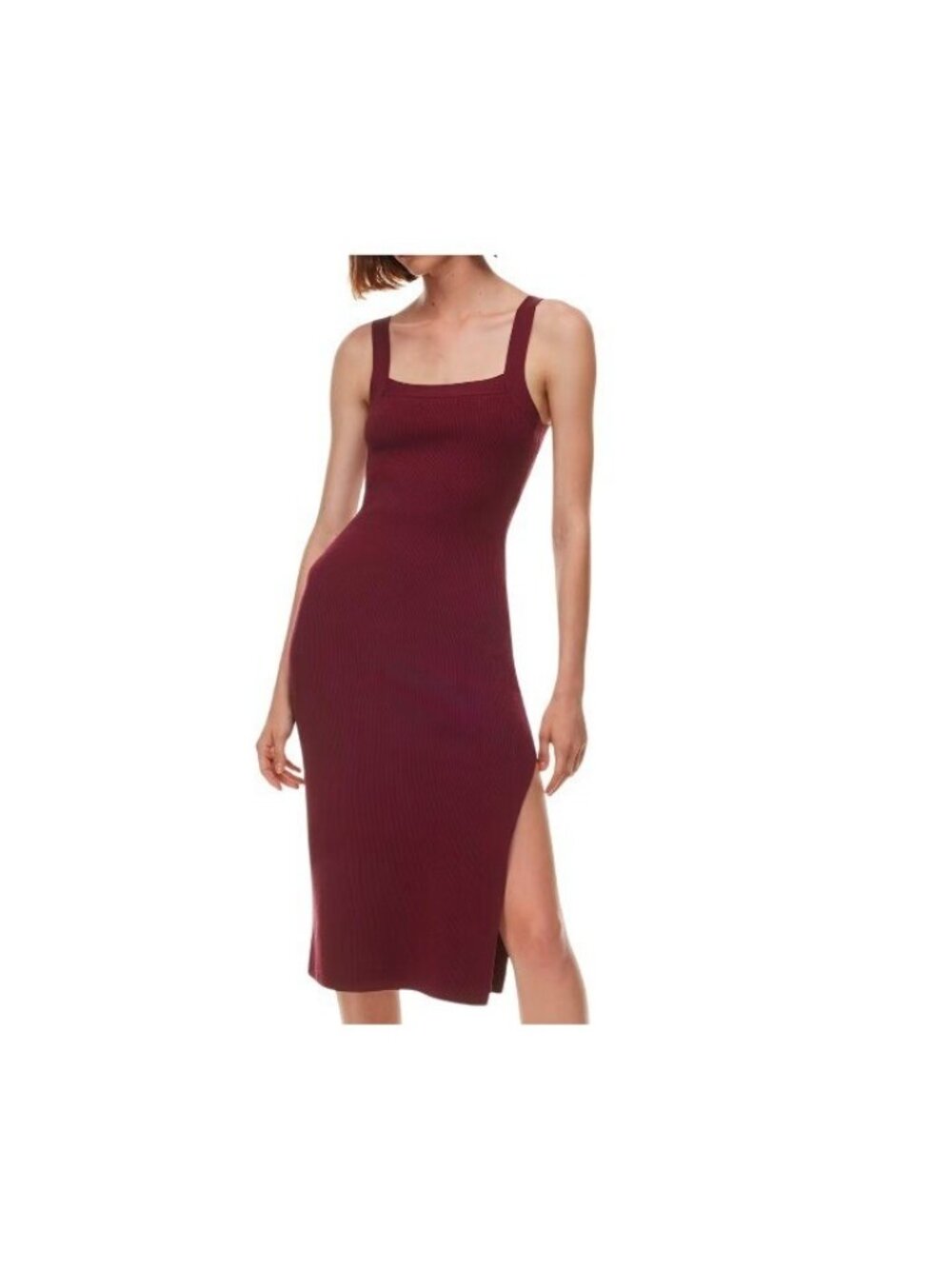 Aritzia Babaton Chase Dress Women's L Spiced Burgundy Knit Tank Midi Sleeveless